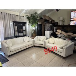 White Microfiber 3-Piece Couch Living Room Sofa Set
