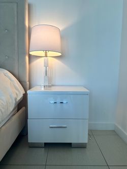 Modern White Nightstands (Set of 2) – 2-Drawer Bedside Tables w/ Chrome Handles