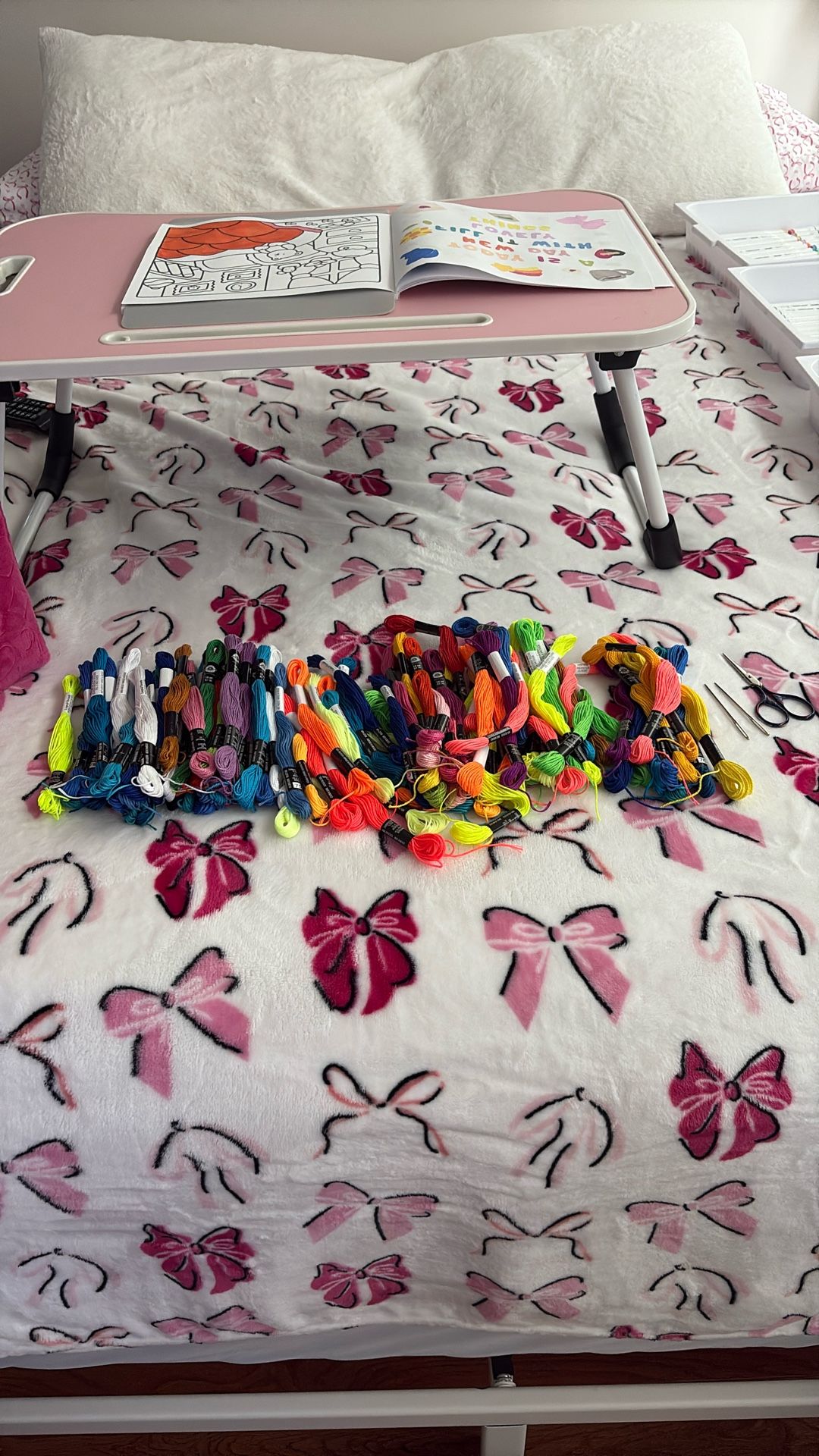 embroidery floss, all of the colors, and the second picture are needle pins and cutting scissors.