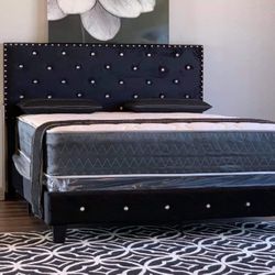 Brand New Black King Size Velvet Bed Frame With New Mattress/Fast Delivery