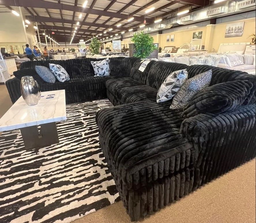 Corduroy Extra Fluffy Black Color Sectional Couch Set 🌟 Color Options, Military Discount, Fast Delivery