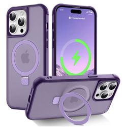 Magnetic Compatible with iPhone 14 ProMax Case with Stand [Military Grade Drop Tested][Compatible with Magnet] Ring Translucent Slim Hard Back