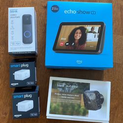 Echo Show 8, Blink Video Doorbell and Outdoor Security
