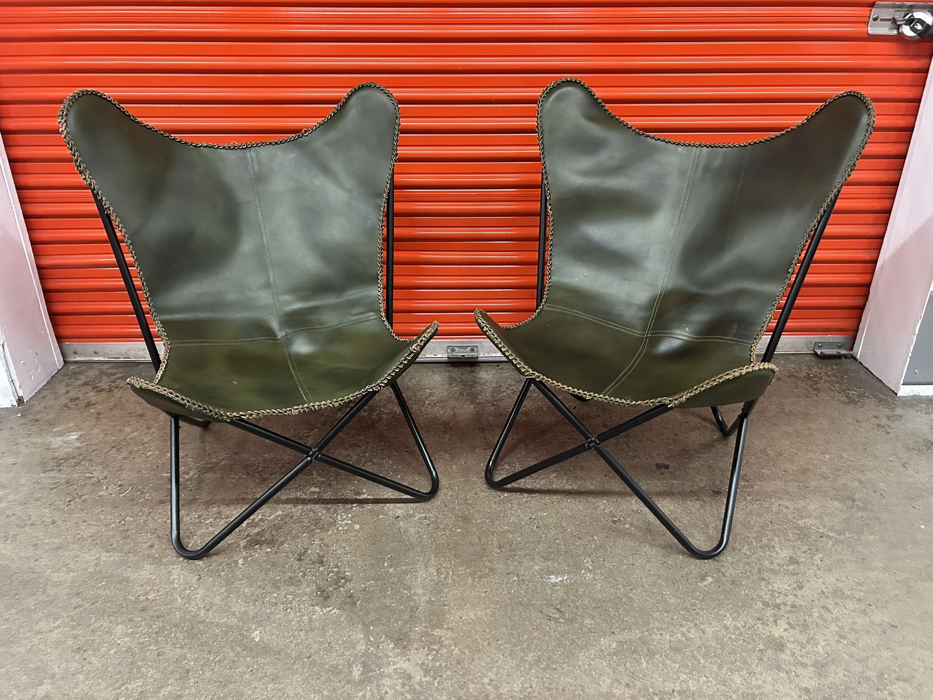 Pair of Leather Butterfly Chairs