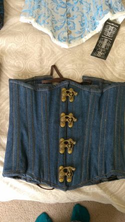 Solid weight Denim (light stretch) and bronze underbust waist trainer (corset)