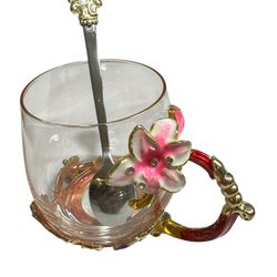 ViNCiPH Handmade Butterfly Rose Flower Enamel Tea Mug Set With A Spoon 12 Ounce