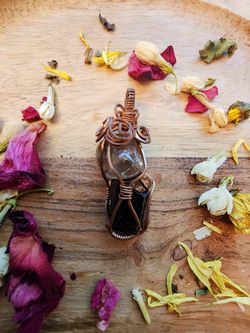 Genuine Crystals Wrapped *Tourmaline*Smoky Quartz* Copper Pendant