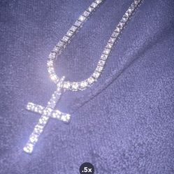 18inch CZ Tennis Necklace with Cross pendant