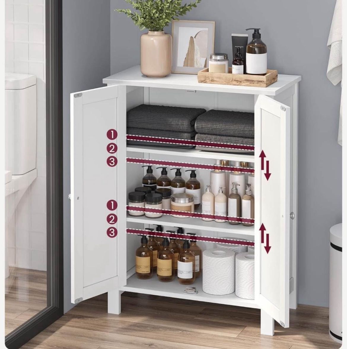   Bathroom Floor Storage Cabinet, Freestanding Bathroom Storage Unit with 2 Adjustable Shelves, 11.8 x 23.6 x 31.5 Inches, White UBCB60W 
