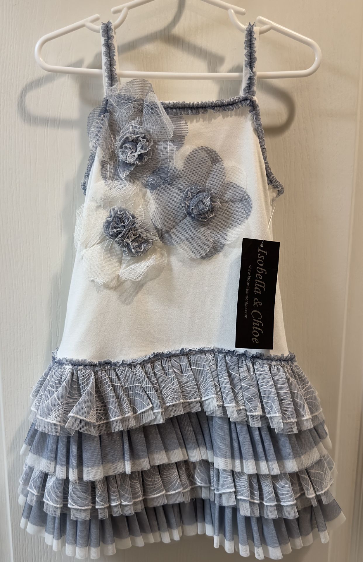 Isobella & Chloe Boutique --Size 4--Gray Blue & white tank & Tulle Dress--New With Tags