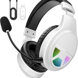 New 2.4GHz Wireless Gaming Headset for PC, PS5, PS4, Switch, USB Gaming Headphones with Noise Canceling Microphone, Bluetooth 5.4, RGB Lights, 60H Bat