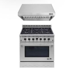 NXR Entree Bundle 36 in. 5.5 cu. ft. Pro-Style Gas Range with Convection Oven and Range Hood in Stainless Steel and Black
