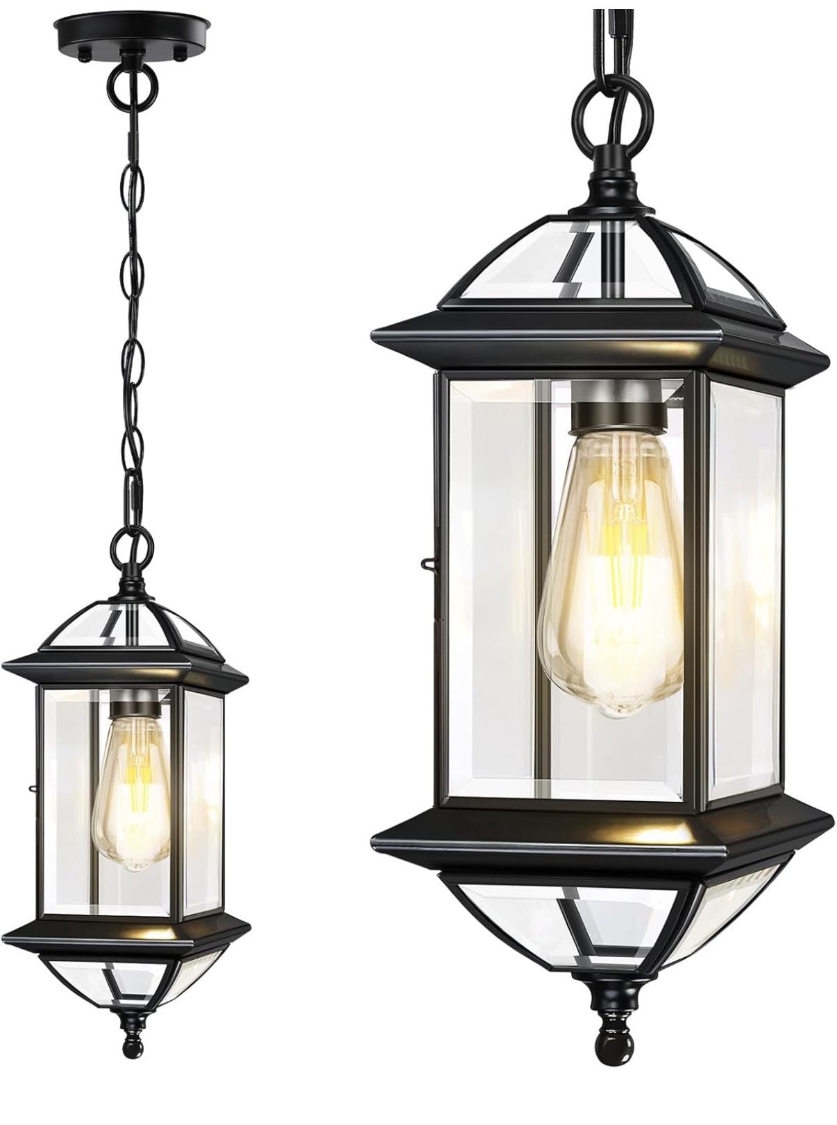 16.7" Large Outdoor Lantern with Adjustable Chain - Black