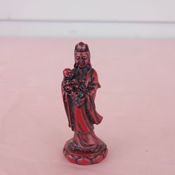 Quan Yin Kwan Yin w/Infant Figurine Cinnabar Resin Buddism Statue 3" Tall