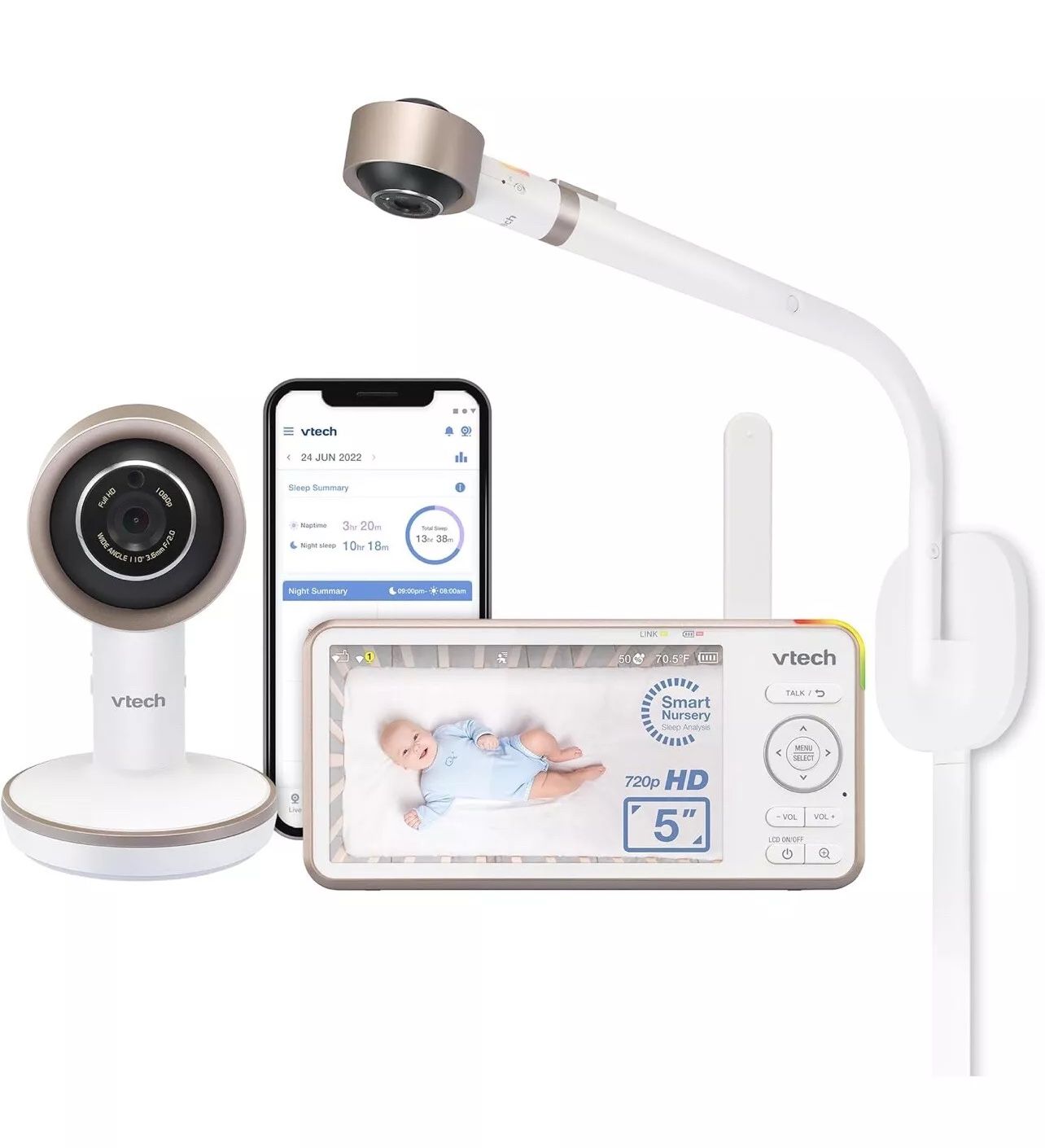 NEW Sealed VTech V-Care VC2105 1080p FHD Over-The Crib Mount Smart Baby Monitor