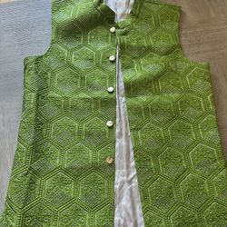 Men’s Green Embroidered Kurta & Nehru Vest Pants  Set – MOVING OUT SALE