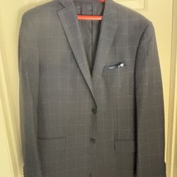 Tommy Hilfiger Navy Blue Plaid Suit 42L 34x34
