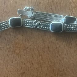 Vintage Solid Sterling Silver Black Onyx Bracelet