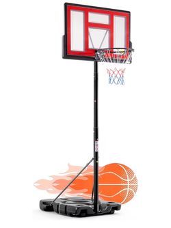 DUMOS 10FT Adjustable Height Portable Basketball Hoop Outdoor for Adult, 44 Inch Shatterproof Backboard w/Shock Absorbent Rim, Fillable Base, 2 Wheels