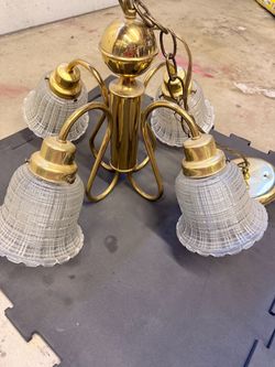 Brass 4-Light Chandelier with Glass Shades