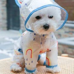 Dog Raincoat Rainbow Print Raincoat Rain Poncho for Puppy Small Dogs Blue L Size