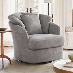 Oversized Swivel Barrel Accent Chair with Double Cushion, Gray