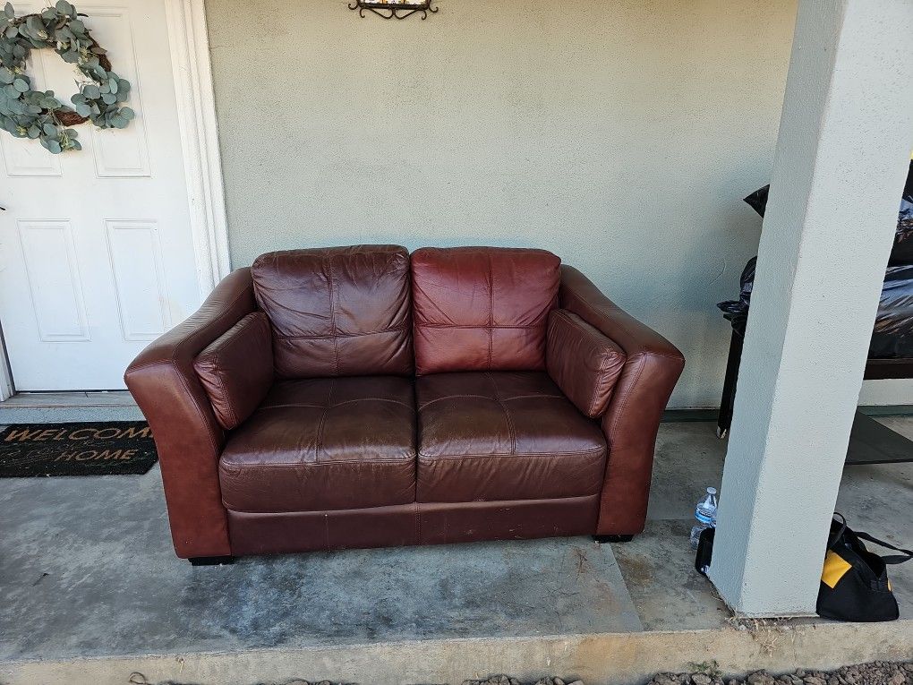 Burgandy Leather 2 Seater Couch