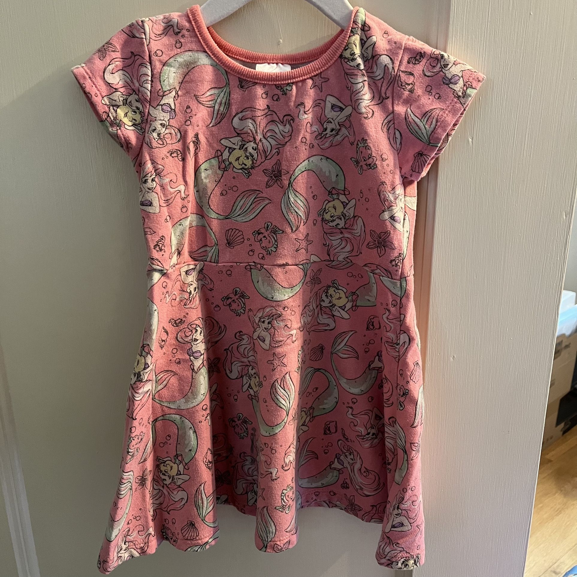 Disney Princess Little Mermaid Toddler Girl 3T Pink Flowy Short Sleeve Dress
