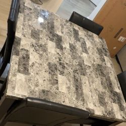 44” Modern Dining Set – Table + 4 Faux Leather Chairs