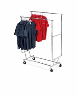 Double Bar Rolling Clothing Rack Chrome