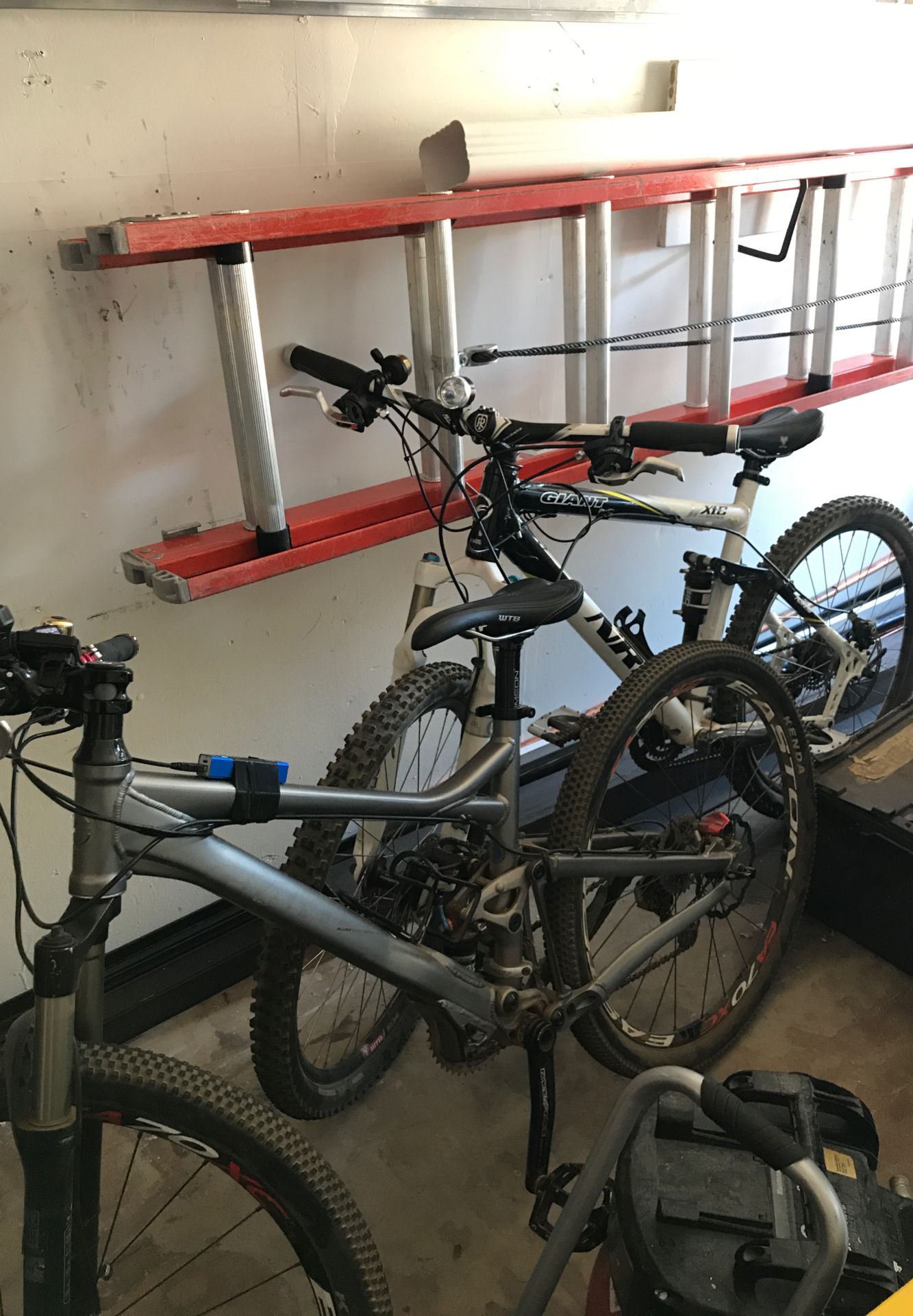 Two Giant mountain bikes