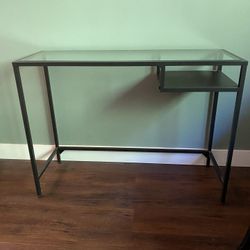 VITTSJÖ Desk table, Black/glass, 39 3/8x14 1/8 "