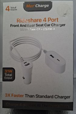 MaxCharge Rideshare 4‑Port Car Charger – USB‑C + USB‑A – 31W