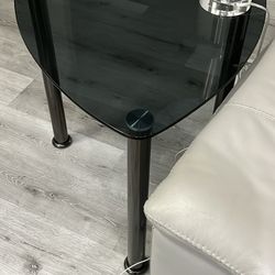 Set Of Two Glass End Tables Chrome Dark Grey Like New 