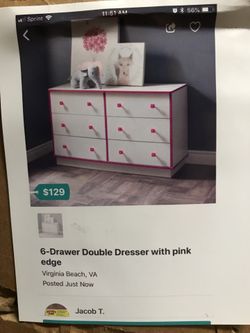 New 6-Drawer Double Dresser with Pink Edge