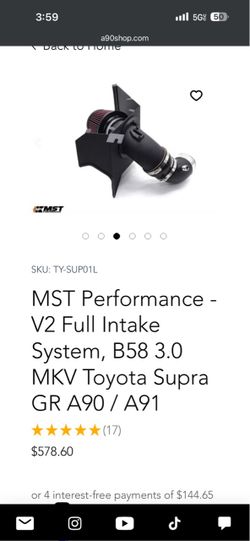 MST Performance Cold Air Intake W/ Turbo Inlet Pipe - BMW/Toyota / A90 / G29 / Supra / Z4 M40i