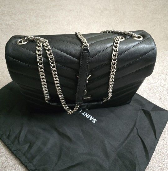 Women's Cowhide Genuine Leather shoulder bag Large Size 30cm Silver Strap