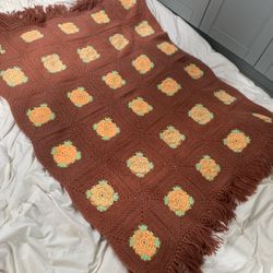 Crocheted Afghan Throw Blanket Granny Squares  Cottage Core 