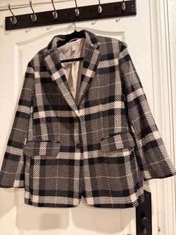 Plaid Wool-Blend Blazer Jacket