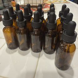 Glass Bottle, Amber Rounds w/ Black Bulb Glass Dropper Of 1 oz (30ml 