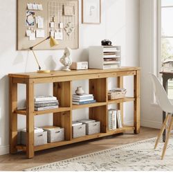 new assembled 63" Console Table, 3-Tier Solid Wood Sofa Table with 6 Storage Cubes