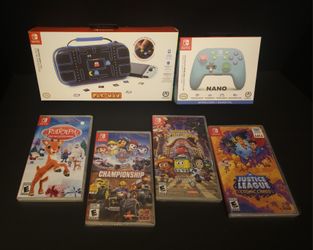 BRAND NEW LOT OF 4 KID FRIENDLY SWITCH 1 GAMES + NANO WIRELESS CONTROLLER + PAC-MAN PROTECTIVE CASE