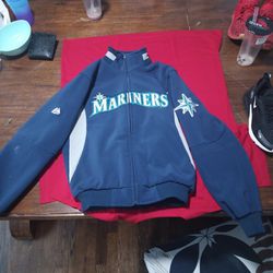 Men's Majestic Navy Seattle Mariners On-Field Therma Base Thermal Full-Zip Jacket

