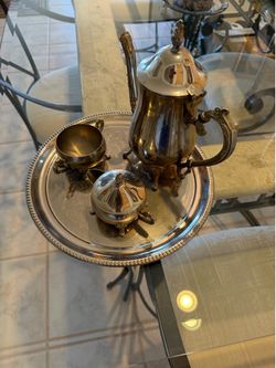 Elegant Silver-Plated Tea Set with Tray - Ornate Vintage Style
