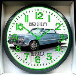 1963 Chevy Impala Glow In The Dark Wall Clock New!