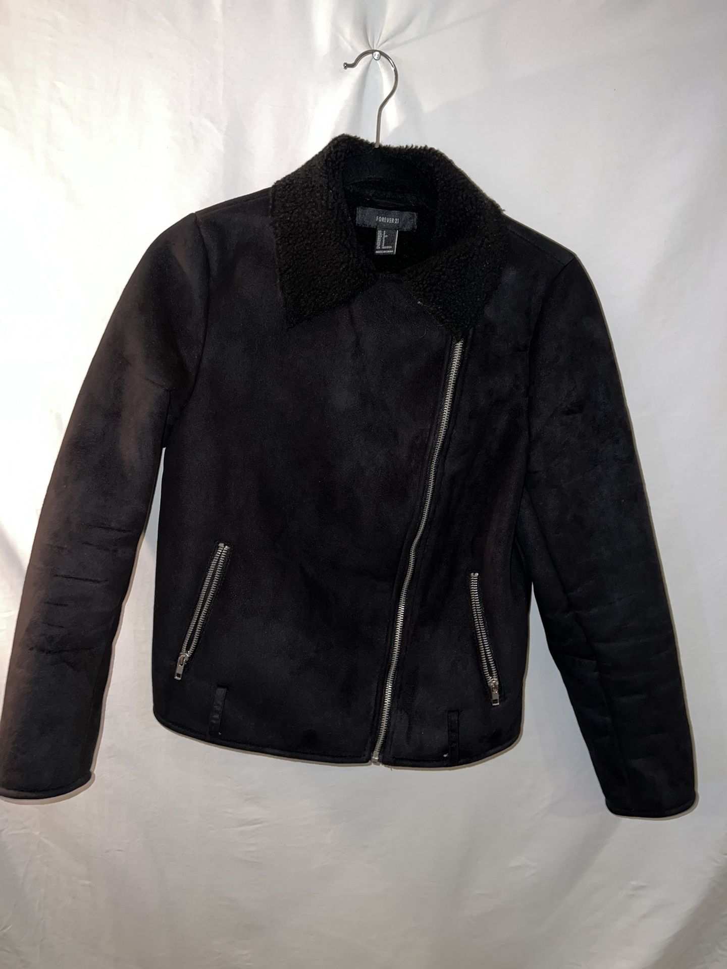 Ladies Womens Small Suede Black Forever 21 sherpa lined winter jacket