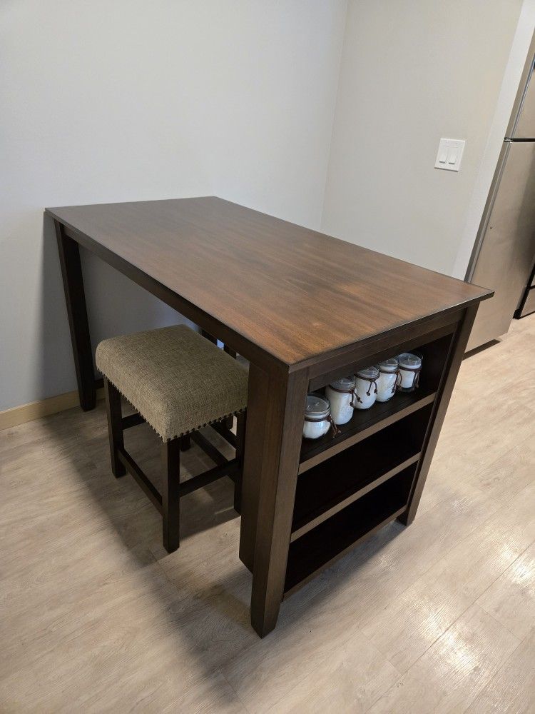 Bar Height Wood Dining Table 2 Stools