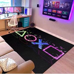 Creative Video Gamer Non-Slip Carpet,Modern Gamer Bedroom Rug,3D Controller Living Room Bedroom Rug, Graffiti Game Console Pattern Decorative Carpets 