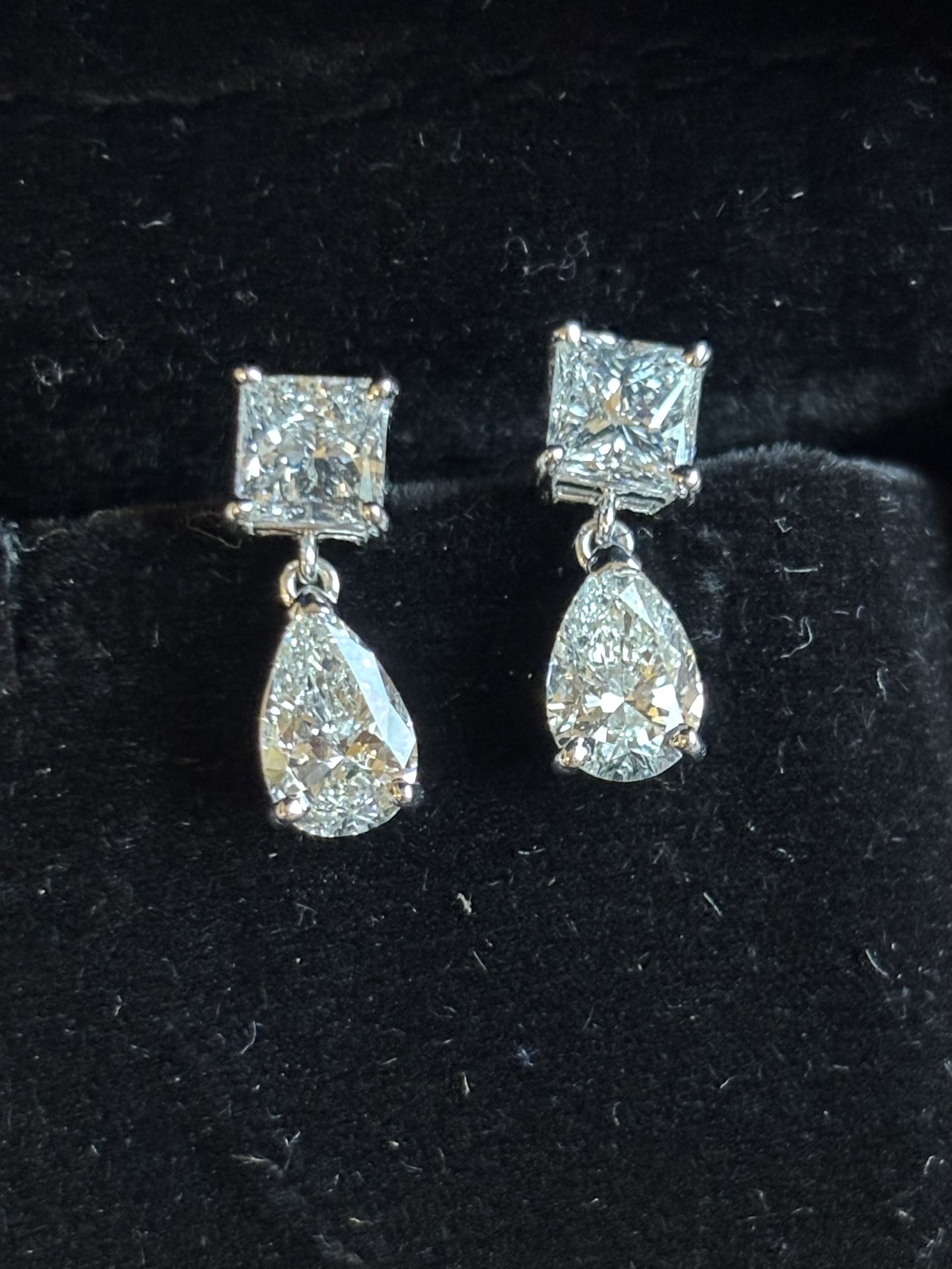 NEW 4 Carat Pear Princess Lab Diamond Teardrop Earrings 14k White Gold