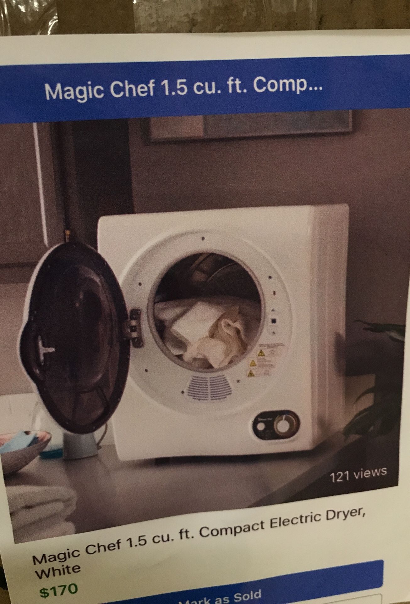 Magic Chef 1.5 cu.ft. Compact Electric Dryer, White